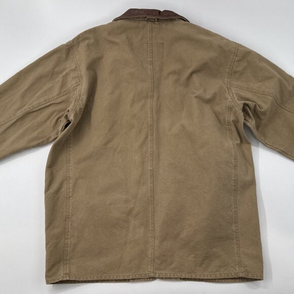 American Eagle Mens Chore Barn Coat Canvas Leather Collar Tan Button Medium - Picture 16 of 16